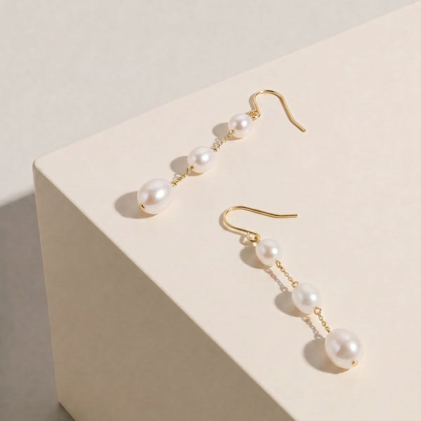 9ct Yellow Gold Ida Freshwater Pearl Drop Earrings - alternate view