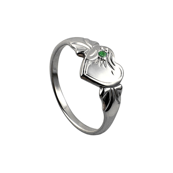 Sterling Silver Single Heart May Birthstone Signet Ring Size F - alternate view