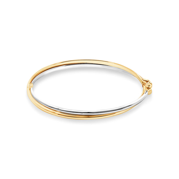 9ct Two Tone Yellow And White Gold Oval Twist Hinged Bangle - alternate view