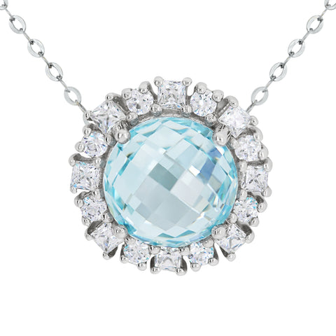 9ct White Gold Blue Swarovski CZ Pendant With Halo