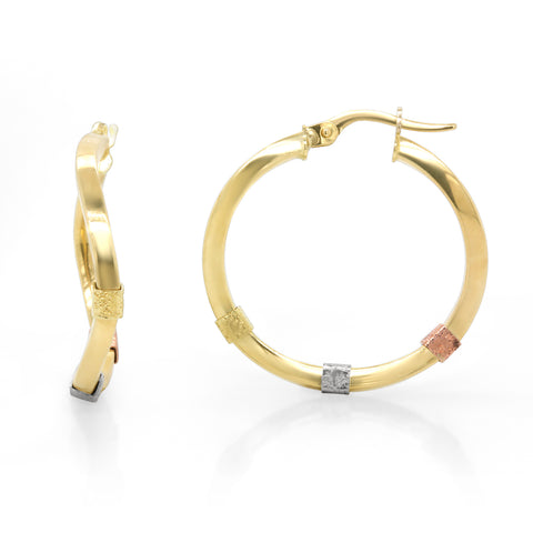 9ct Yellow Gold Wave Hoops With Three Tone Detail - alternate view