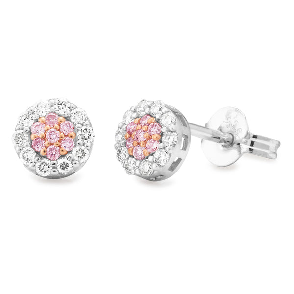 9ct White Gold Australian Pink & White Diamond Earrings - alternate view