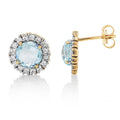 9ct Yellow Gold Aqua Blue Swarovski Halo Stud Earrings