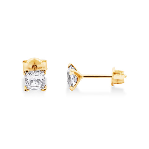 9ct Yellow Gold Princess Cut Cubic Zirconia Earrings - alternate view