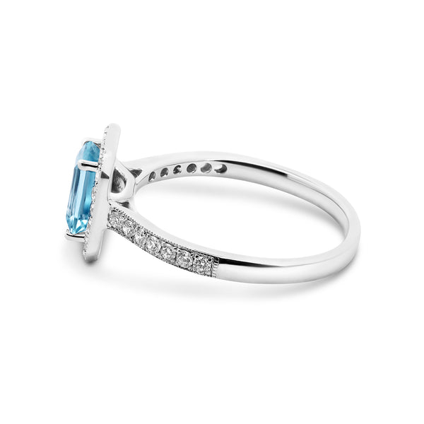9ct White Gold Aquamarine & Diamond Dress Ring - alternate view