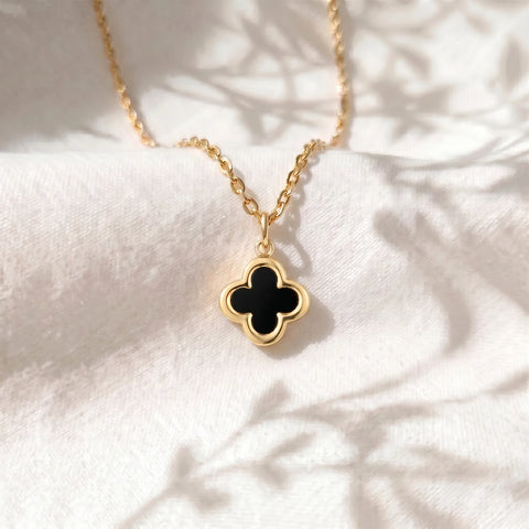 9ct Yellow Gold Black Onyx Clover Necklace - alternate view