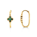 9ct Yellow Gold Huggie With Malachite Four Leaf Clover Motif
