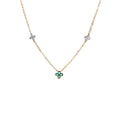 18ct Italian Yellow Gold Natural Emerald & Diamond Stationed Flower Design Necklace