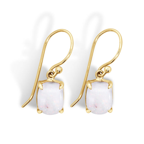 9ct Yellow Gold Oval Australian Opal Drop Earrings - alternate view