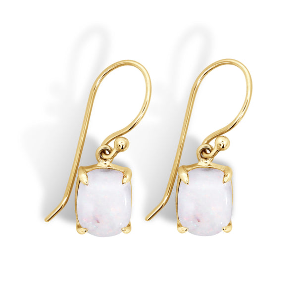 9ct Yellow Gold Oval Australian Opal Drop Earrings - alternate view