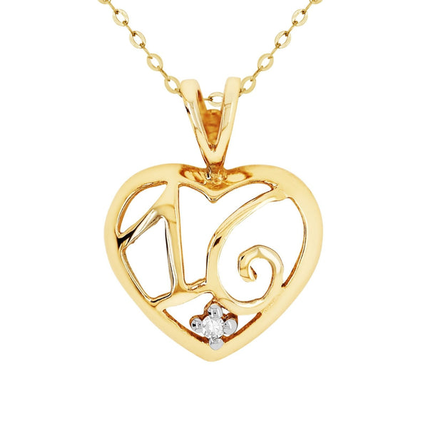 9ct Yellow Gold Diamond Set 16 Heart Pendant - alternate view