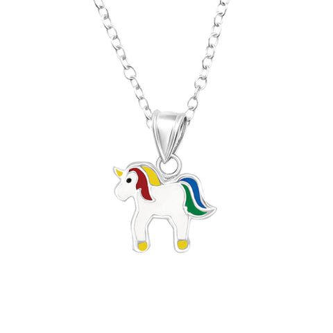 Sterling Silver Rainbow Enamel Unicorn Necklace - alternate view