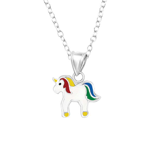 Sterling Silver Rainbow Enamel Unicorn Necklace - alternate view
