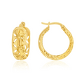 9ct Yellow Gold Floral Cut Out Hoop Earrings