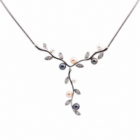 9ct White Gold Pearl & Cubic Zirconia Vine Necklace