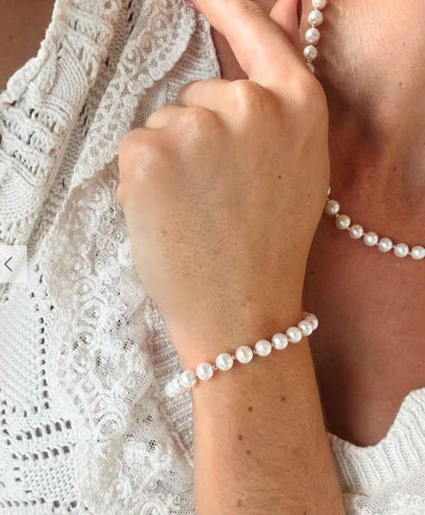 14ct Yellow Gold Bead And Freshwater Pearl Bracelet - alternate view