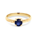 9ct Yellow Gold Round Sapphire Ring With Beaten Band