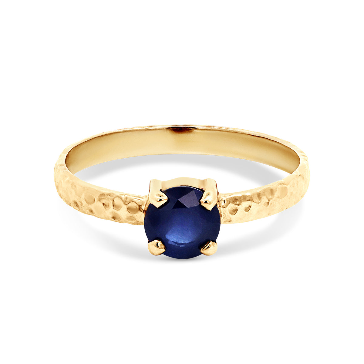 9ct Yellow Gold Round Sapphire Ring With Beaten Band | My Jewellery Shop