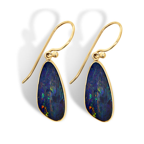 9ct Yellow Gold Australian Opal Drop Earrings - alternate view