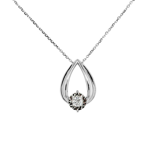 9ct White Gold Teardrop Shape Diamond Pendant - alternate view
