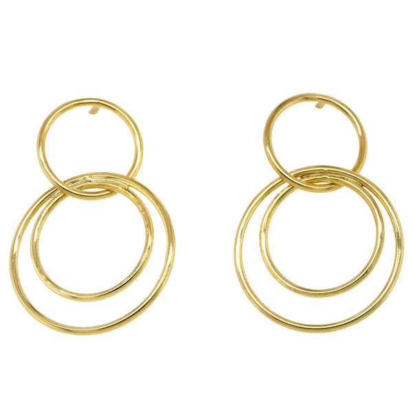 9ct Yellow Gold Double Drop Circle Stud Earrings - alternate view