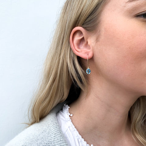 9ct Yellow Gold Blue Topaz Drop Earrings - alternate view