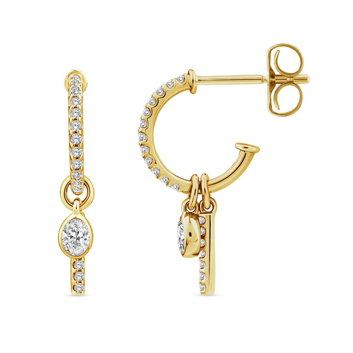 9ct Yellow Gold Lab Grown Diamond Hoop With Diamond Set Drop