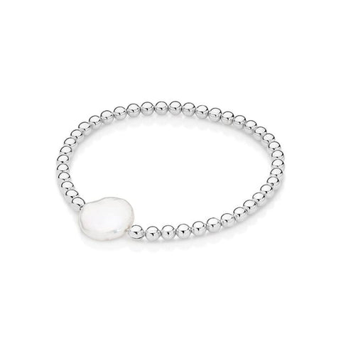 Sterling Silver Elastic 4Mm Ball Bracelet With Pearl - alternate view