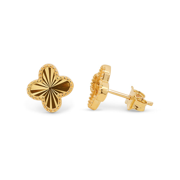 9ct Italian Yellow Gold Four Leaf Clover Stud Earrings - alternate view