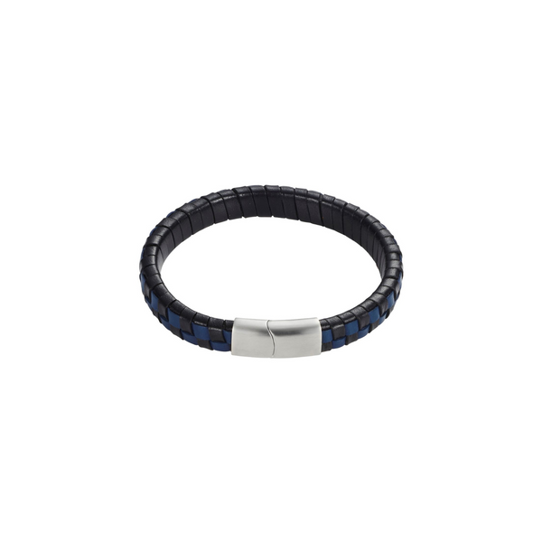 Men's Blue & Black Leather Bracelet - alternate view