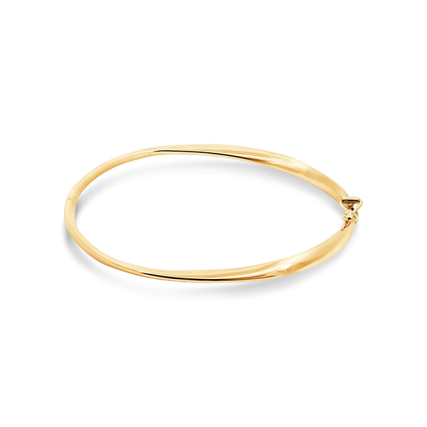 9ct Yellow Gold Oval Hinged Slightly Twisted Bangle - alternate view