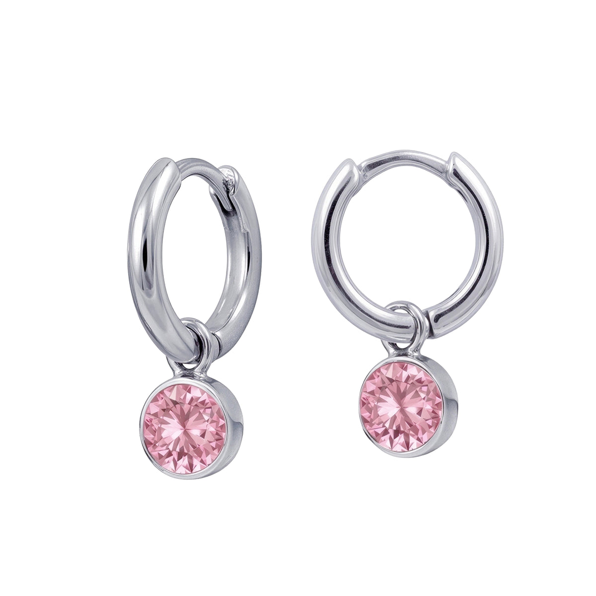 Sterling Silver Huggies With October Birthstone Drop