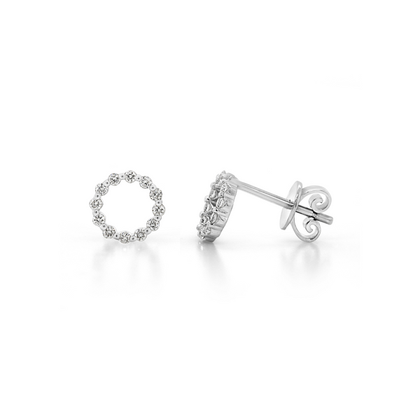9ct White Gold Circle Diamond Stud Earrings - alternate view