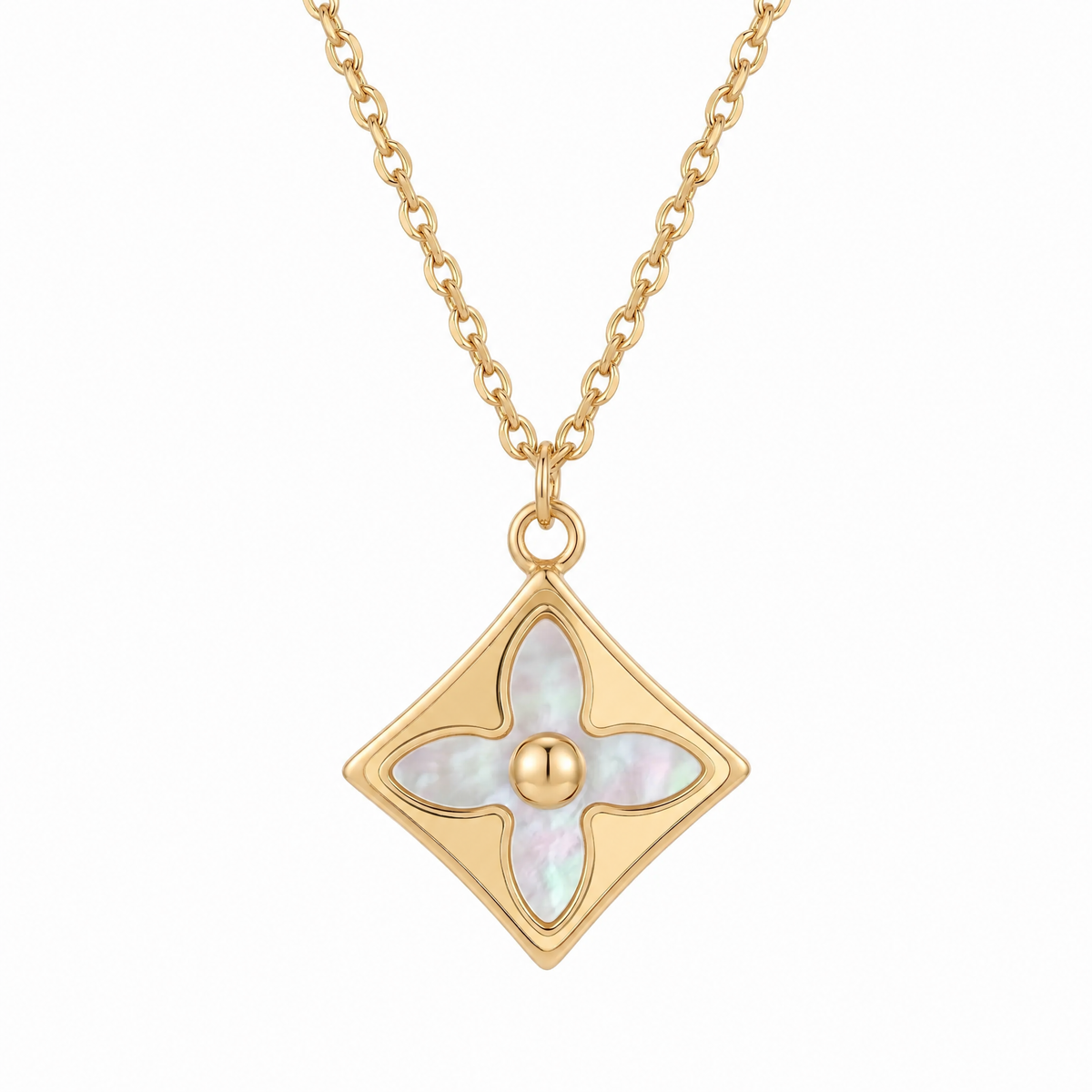 9ct Yellow Gold Mother Of Pearl Flower Necklace