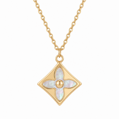 9ct Yellow Gold Mother Of Pearl Flower Necklace