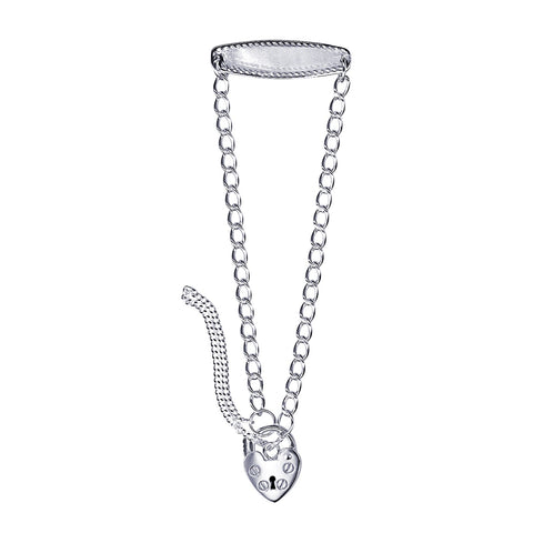Sterling Silver Baby Id Padlock Engravable Bracelet Round Curb Chain - alternate view