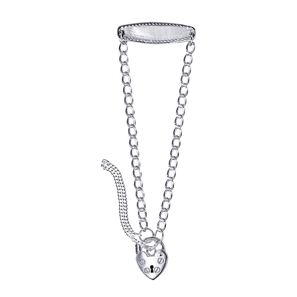 Sterling Silver Baby Id Padlock Engravable Bracelet Round Curb Chain - alternate view