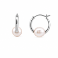 Sterling Silver Oval Freshwater Pearl Hoop Earrings
