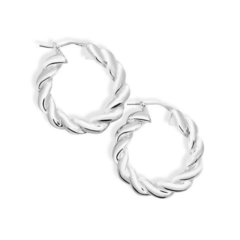 Sterling Silver Fancy Tube Heavy Twist Hoop Earrings - alternate view