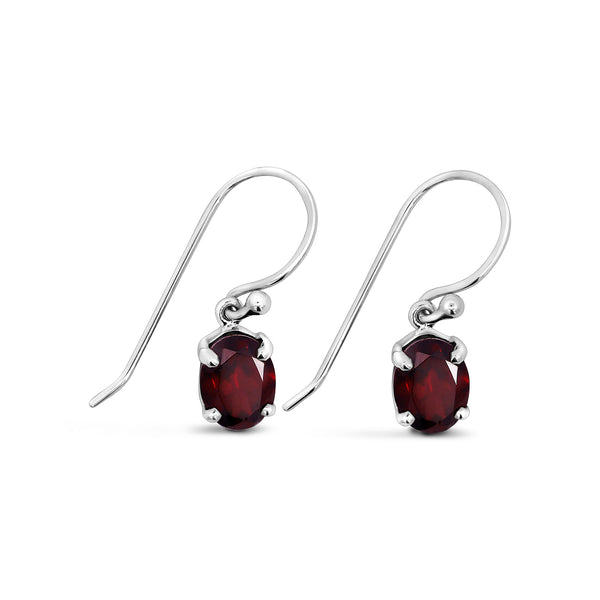 Sterling Silver Oval Rhodolite Garnet Claw Set Drop Earring - alternate view