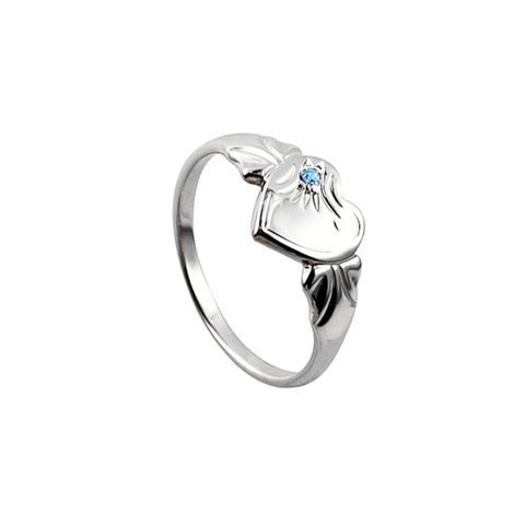 Sterling Silver Single Heart Signet Ring With December Birthstone - alternate view