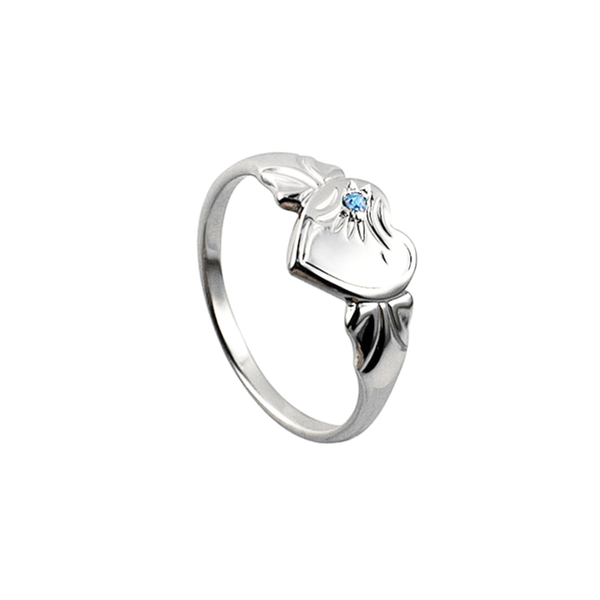 Sterling Silver Single Heart Signet Ring With December Birthstone - alternate view