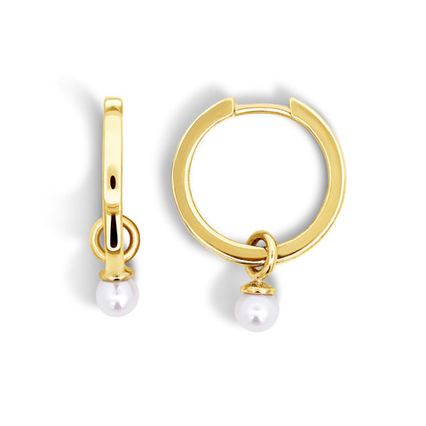 9ct Yellow Gold Huggies With Freshwater Pearl Drop - alternate view