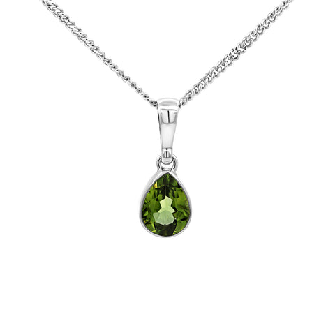 Sterling Silver Pear Shape Peridot Bezel Set Pendant - alternate view