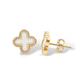 9ct Yellow Gold Mother Of Pearl Four Leaf Clover Earrings