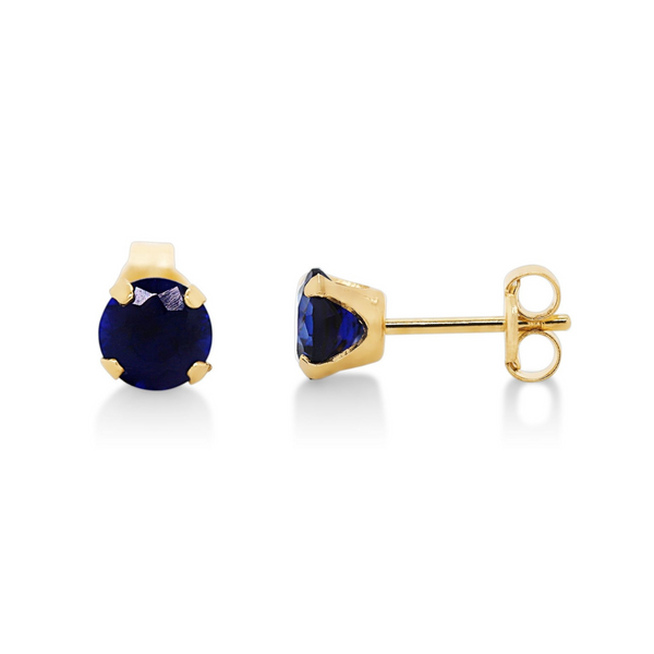 9ct Yellow Gold Created Sapphire Studs - alternate view