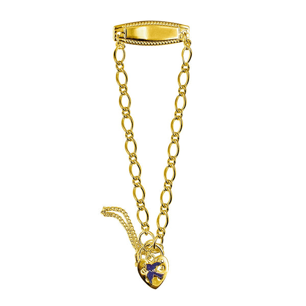 Sterling Silver Hard Gold Plated Baby ID Bracelet With Bluebird Padlock - alternate view