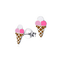 Sterling Silver Enamel Ice Cream Cone Stud Earrings