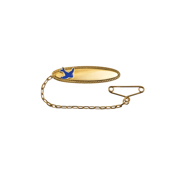 Sterling Silver Gold Plated Oval Baby Brooch With Blue Bird - alternate view