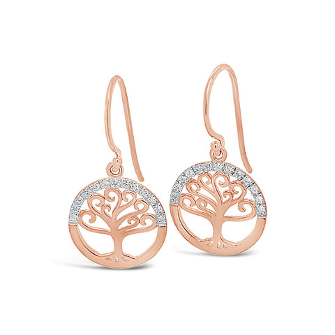 9ct Rose Gold Tree Of Life Diamond Set Earrings - alternate view